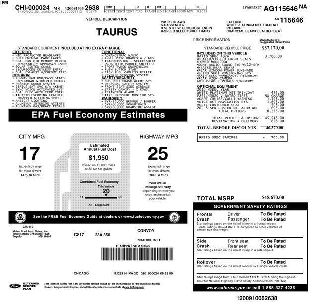 used 2010 Ford Taurus car, priced at $9,915