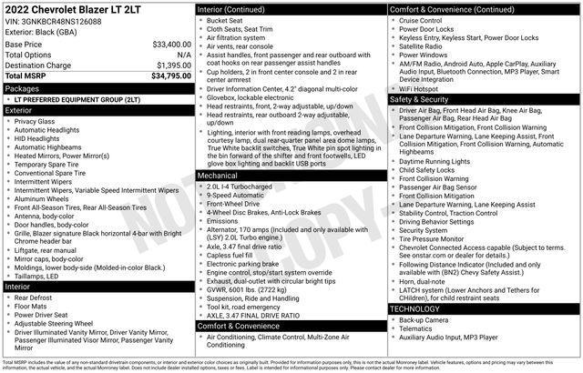 used 2022 Chevrolet Blazer car, priced at $21,163