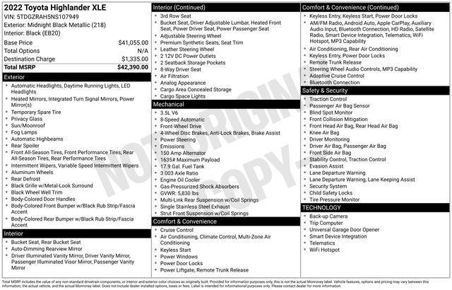 used 2022 Toyota Highlander car, priced at $30,330