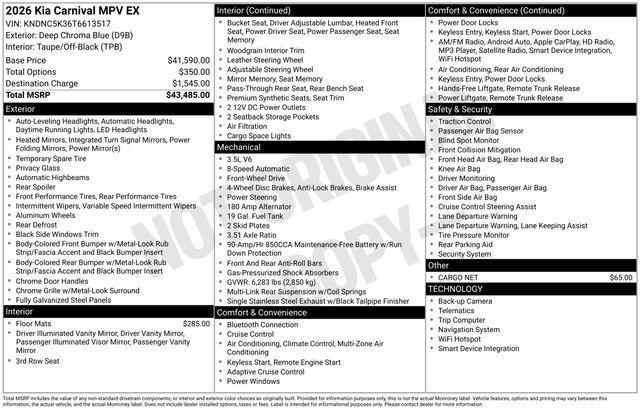 new 2026 Kia Carnival car, priced at $39,815