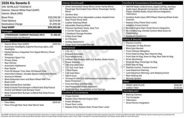 new 2026 Kia Sorento car, priced at $34,706