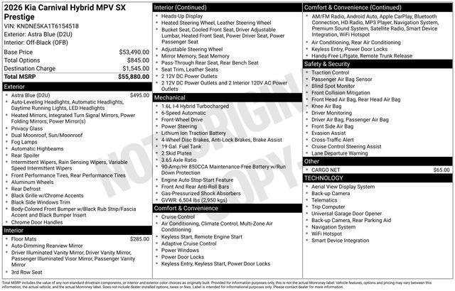 new 2026 Kia Carnival Hybrid car, priced at $51,115