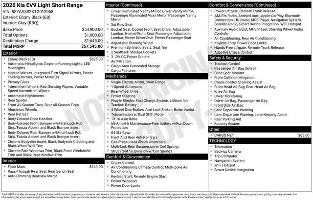 new 2026 Kia EV9 car, priced at $43,637