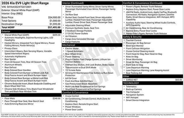 new 2026 Kia EV9 car, priced at $43,637