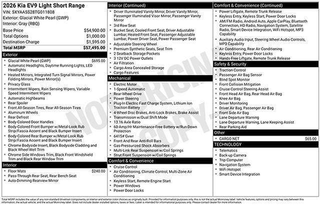 new 2026 Kia EV9 car, priced at $43,637