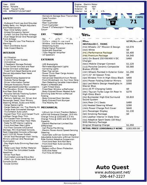 used 2020 Porsche Taycan car, priced at $61,900