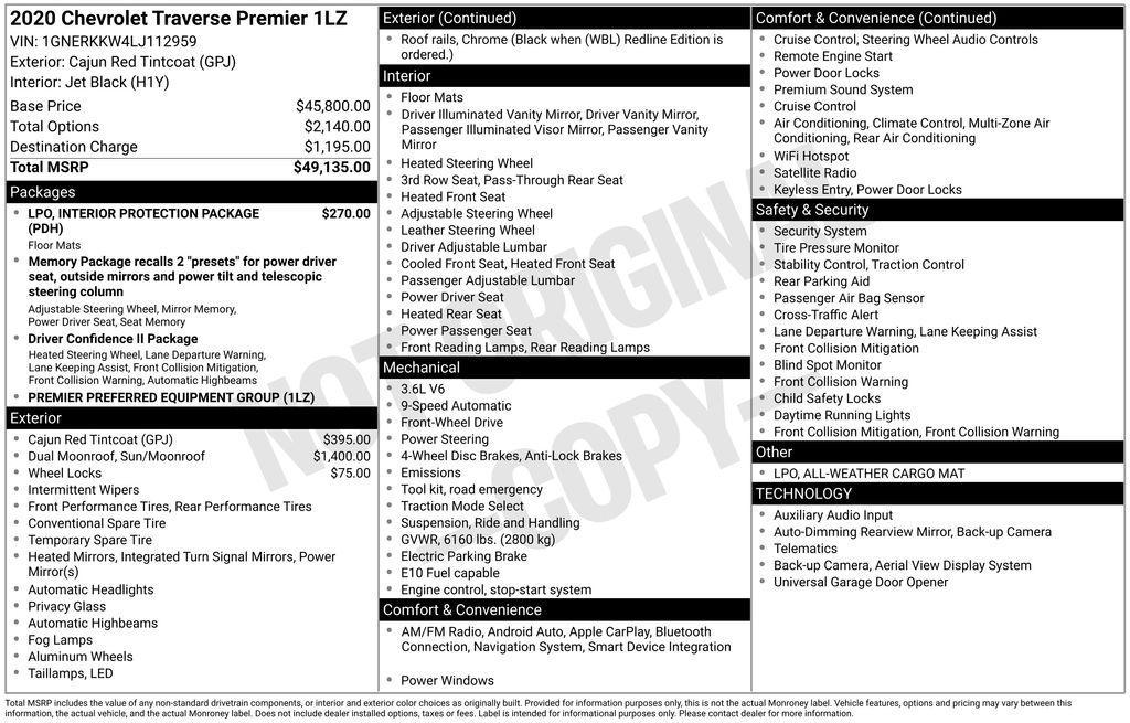 used 2020 Chevrolet Traverse car, priced at $22,841