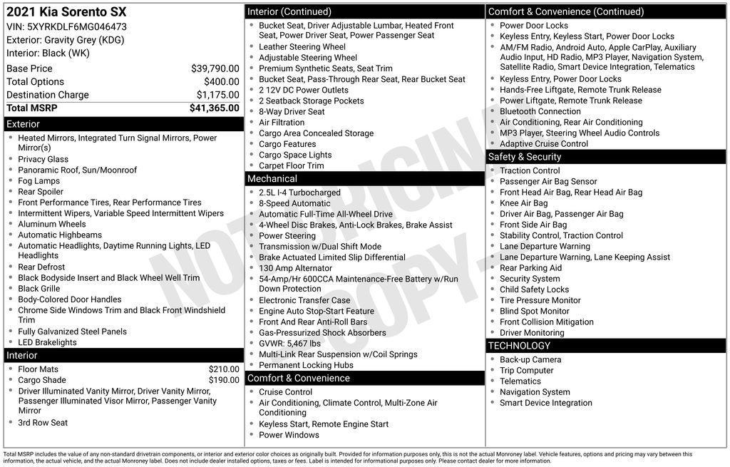 used 2021 Kia Sorento car, priced at $24,968