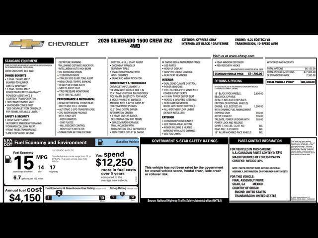 new 2026 Chevrolet Silverado 1500 car, priced at $68,128