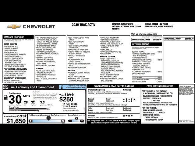 new 2026 Chevrolet Trax car, priced at $28,650