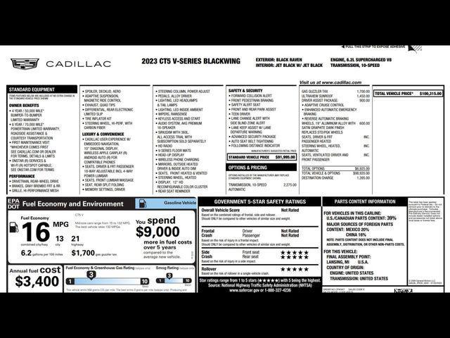 used 2023 Cadillac CT5-V car, priced at $82,495