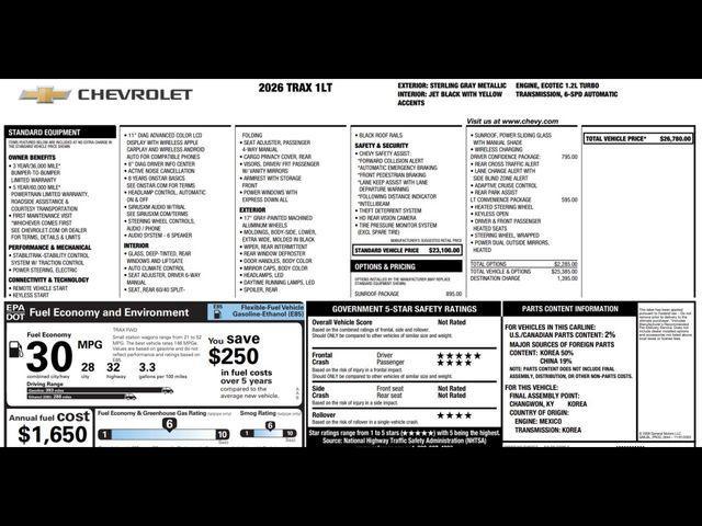 new 2026 Chevrolet Trax car, priced at $25,743