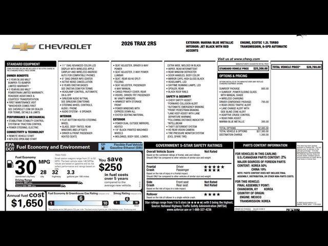 new 2026 Chevrolet Trax car, priced at $28,780