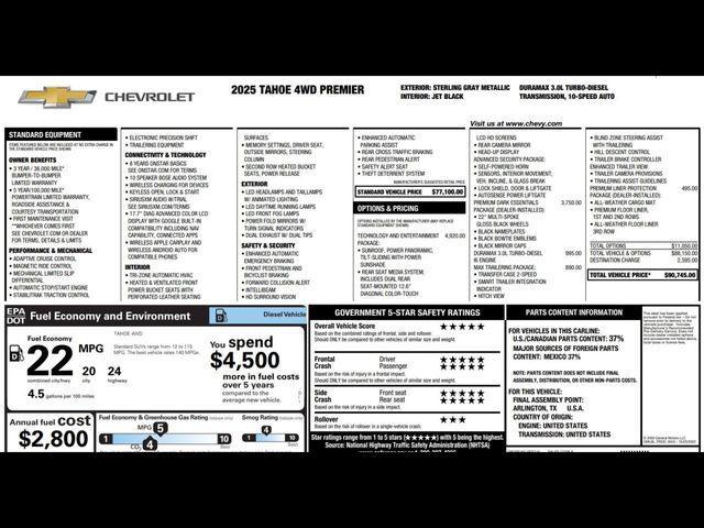 new 2025 Chevrolet Tahoe car, priced at $84,245