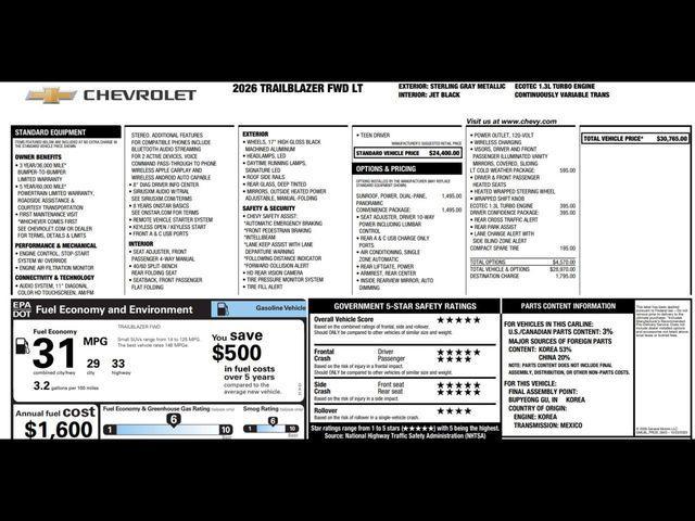 new 2026 Chevrolet TrailBlazer car, priced at $26,765