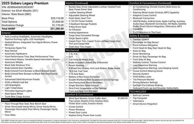used 2025 Subaru Legacy car, priced at $25,000