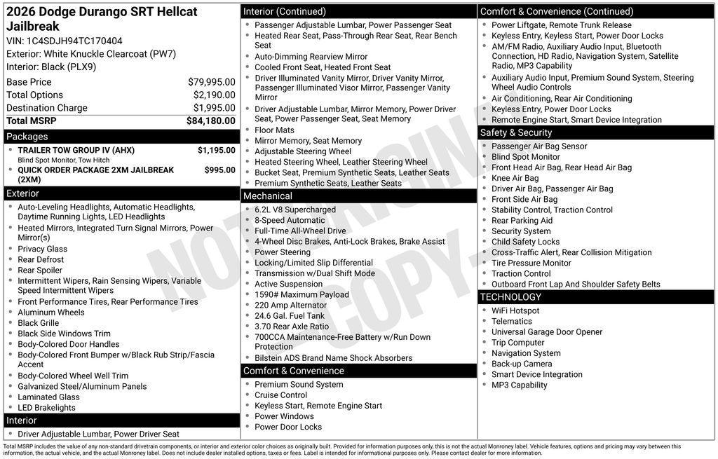 used 2026 Dodge Durango car, priced at $81,900