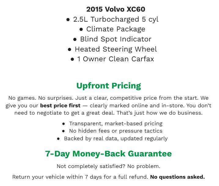 used 2015 Volvo XC60 car, priced at $11,997