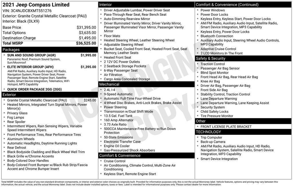 used 2021 Jeep Compass car, priced at $17,682