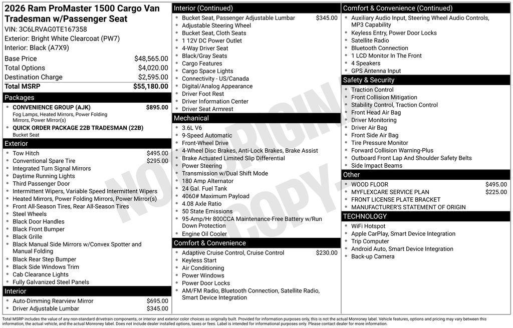 new 2026 Ram ProMaster 1500 car, priced at $46,353