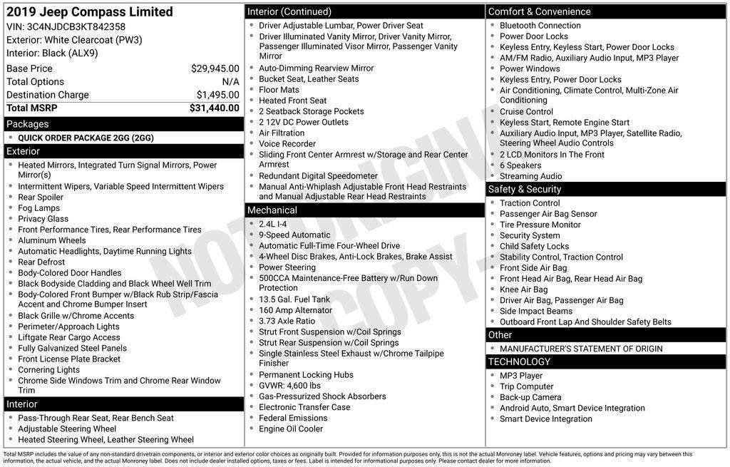 used 2019 Jeep Compass car, priced at $11,969