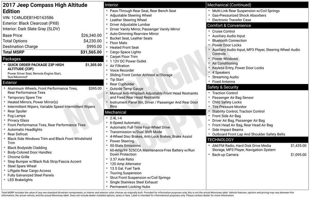 used 2017 Jeep Compass car, priced at $8,406