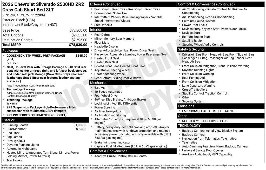 new 2026 Chevrolet Silverado 2500 car, priced at $72,030