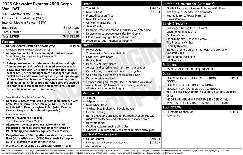 new 2025 Chevrolet Express 2500 car, priced at $52,985