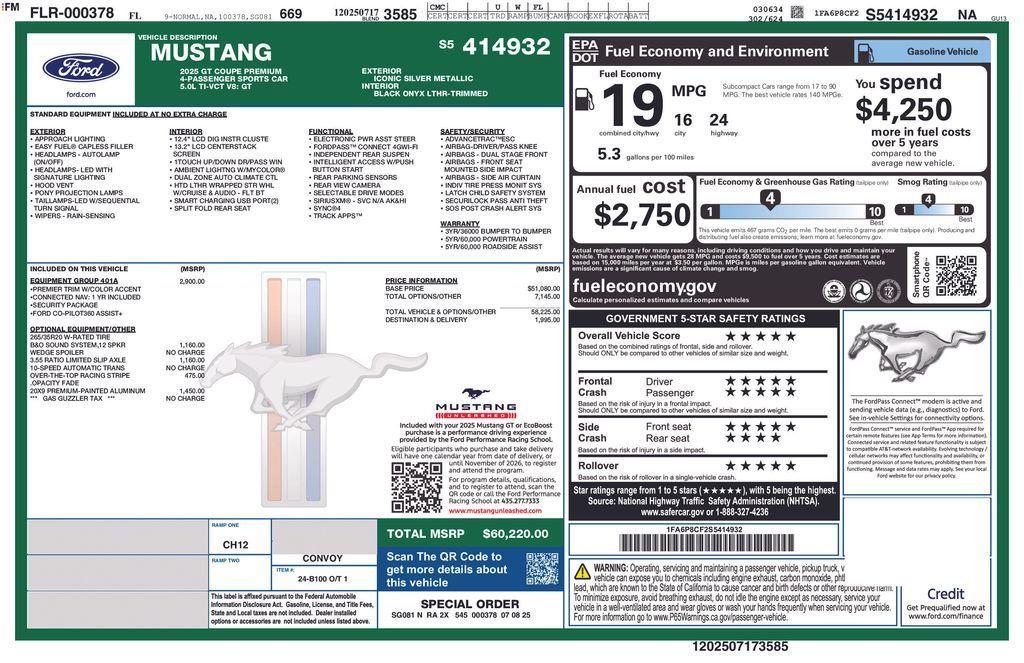 new 2025 Ford Mustang car, priced at $48,999
