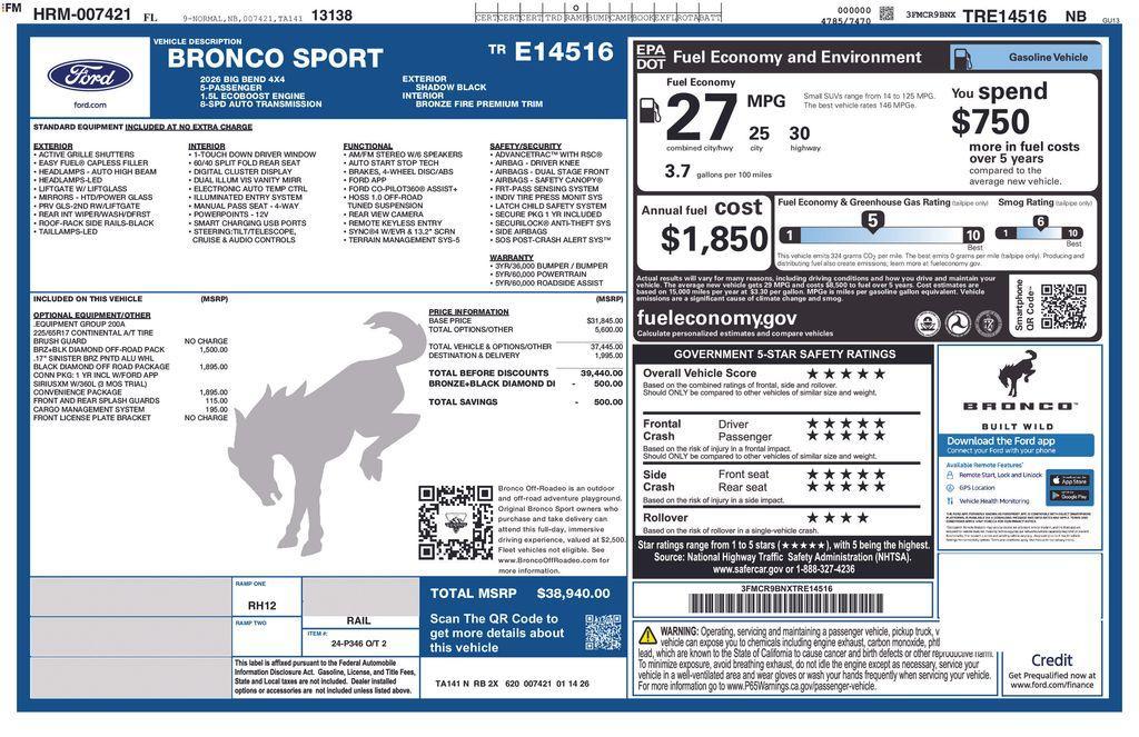 new 2026 Ford Bronco Sport car, priced at $37,594