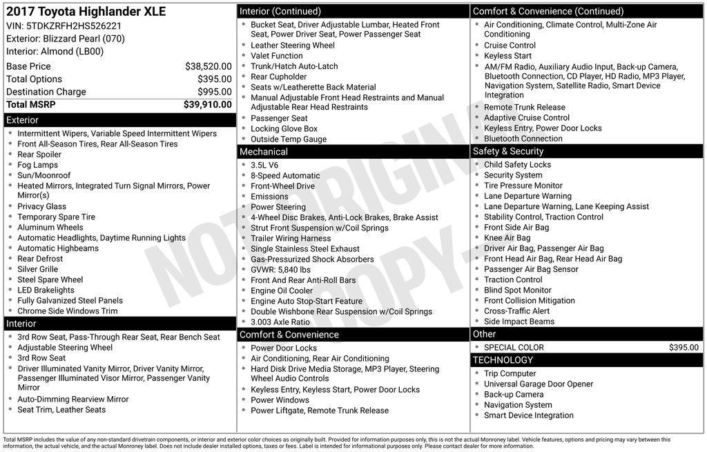 used 2017 Toyota Highlander car, priced at $16,981