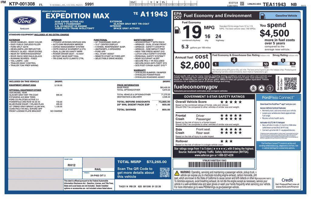 new 2026 Ford Expedition Max car, priced at $69,997