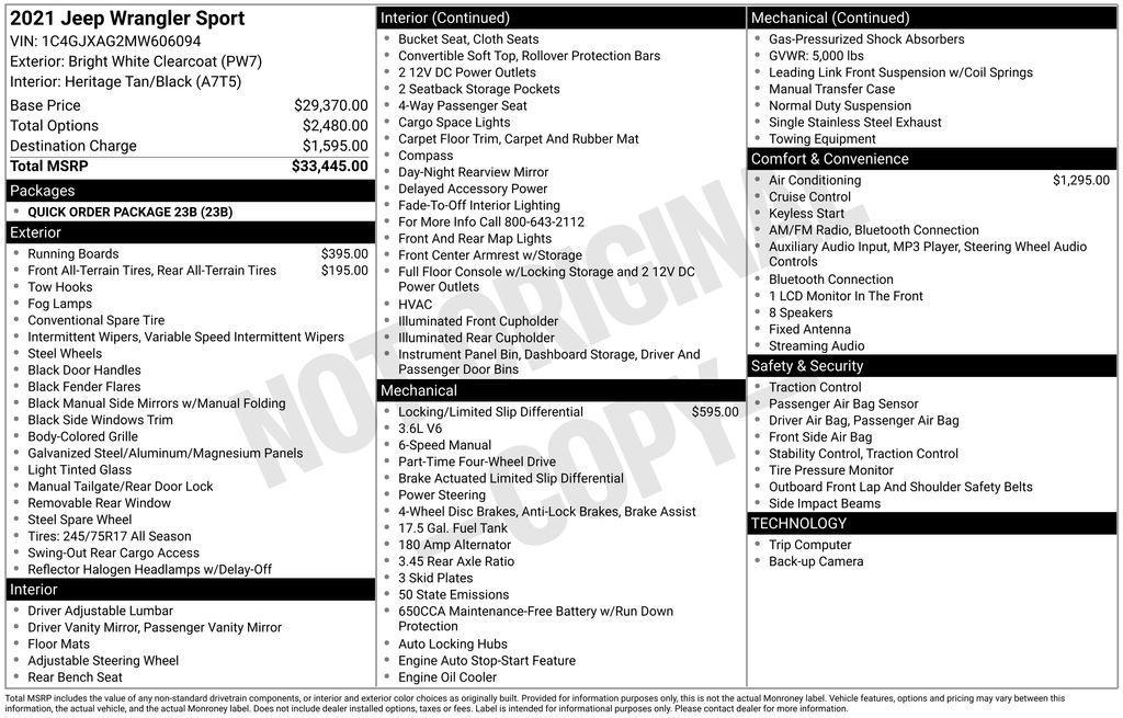 used 2021 Jeep Wrangler car, priced at $26,901
