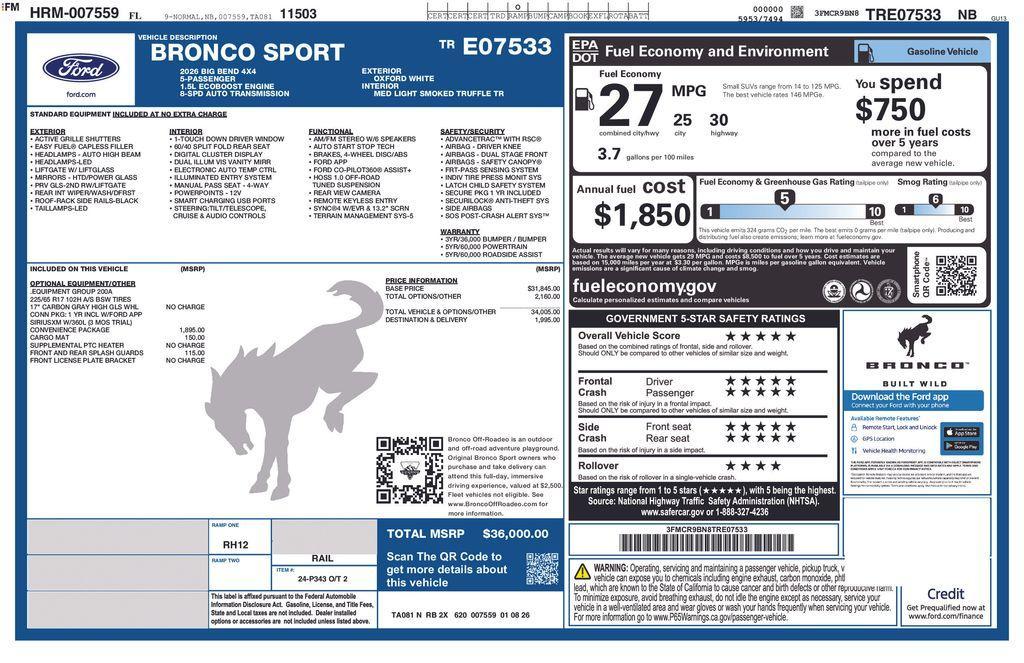 new 2026 Ford Bronco Sport car, priced at $33,595