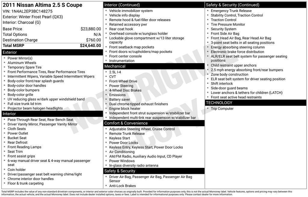 used 2011 Nissan Altima car, priced at $4,981