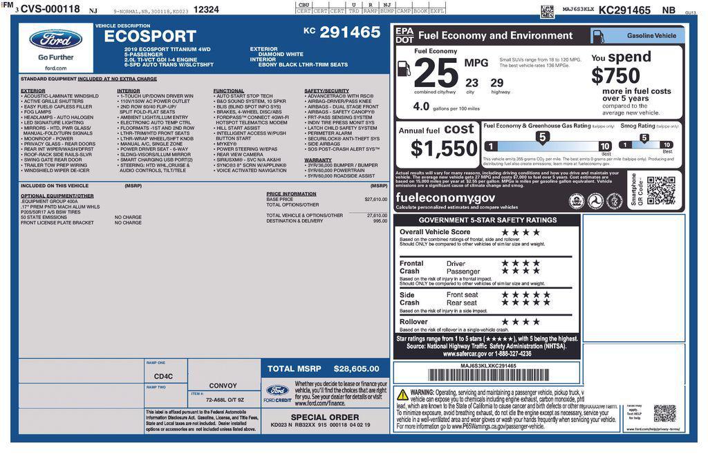 used 2019 Ford EcoSport car, priced at $14,873