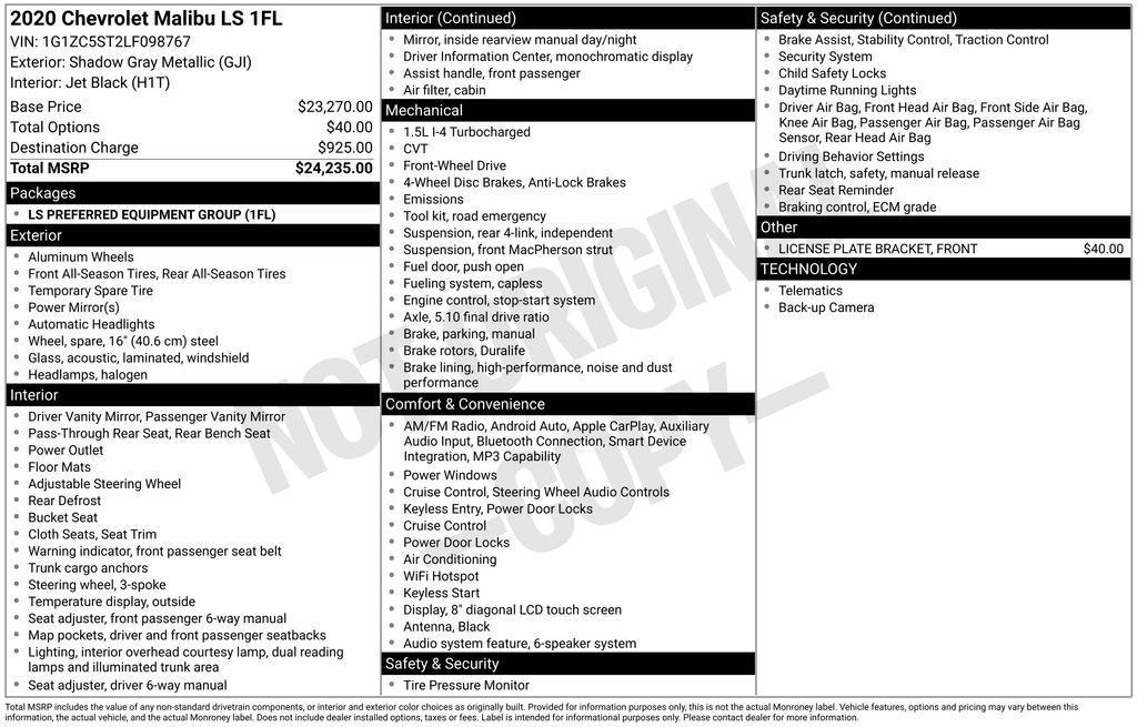 used 2020 Chevrolet Malibu car, priced at $20,000