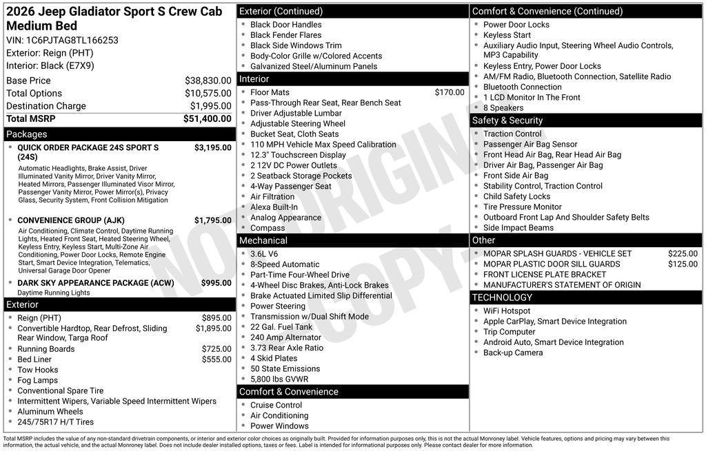 new 2026 Jeep Gladiator car, priced at $49,232
