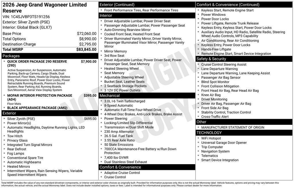 new 2026 Jeep Grand Wagoneer car, priced at $80,118