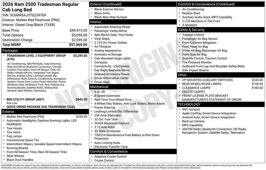 new 2026 Ram 2500 car, priced at $52,154