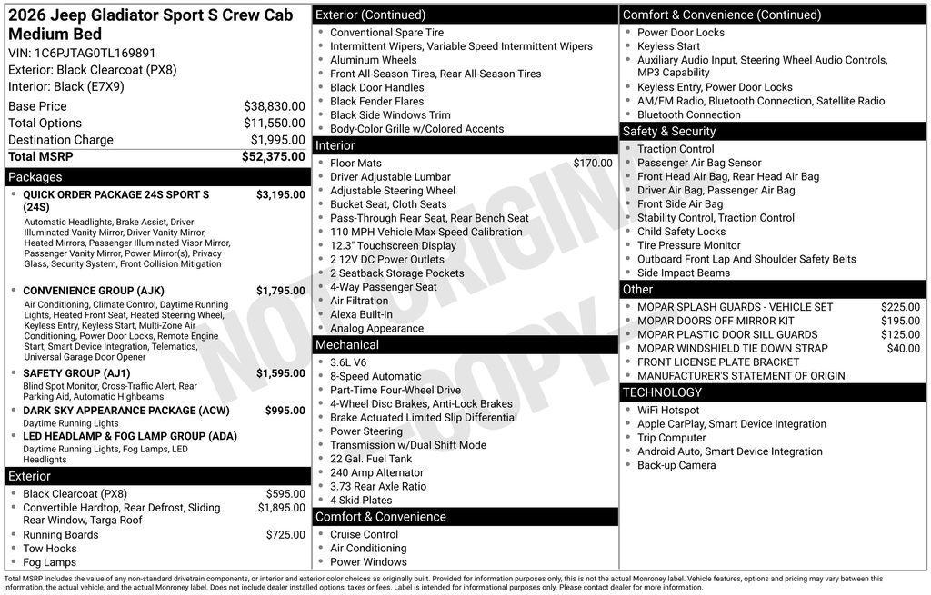 new 2026 Jeep Gladiator car, priced at $50,109