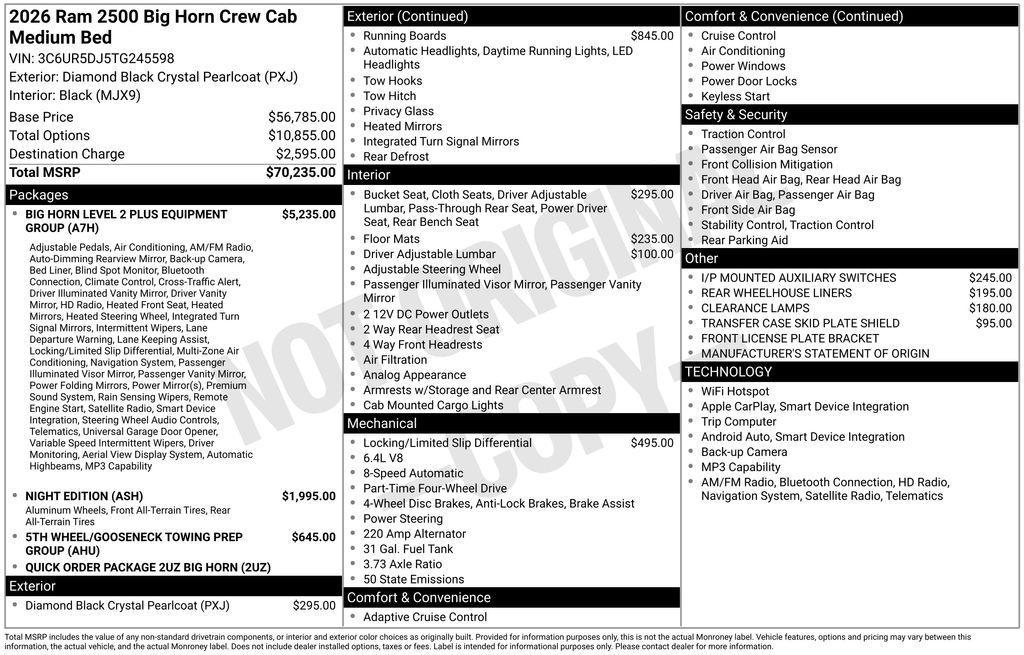 new 2026 Ram 2500 car, priced at $63,629