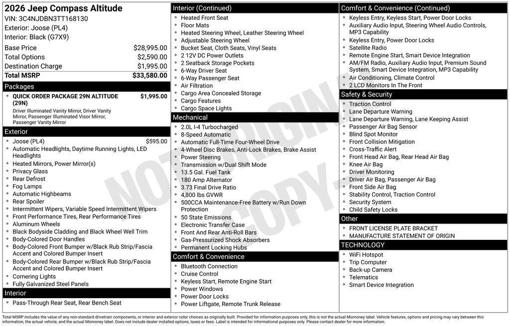new 2026 Jeep Compass car, priced at $25,265