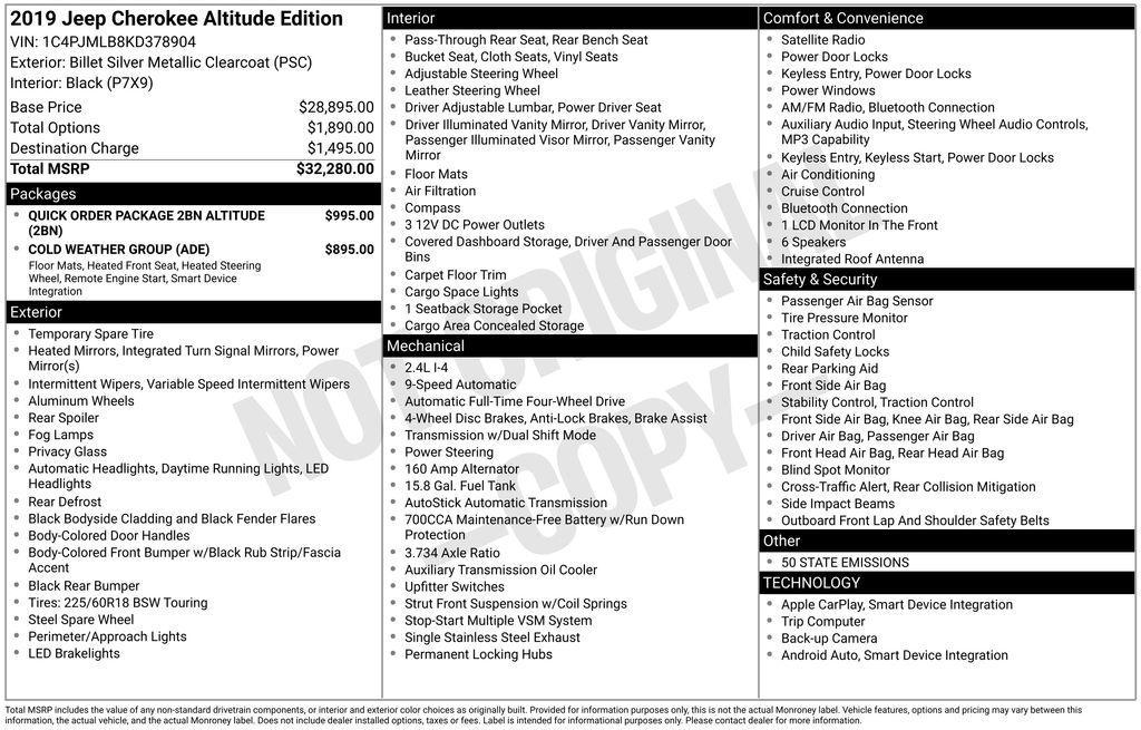 used 2019 Jeep Cherokee car, priced at $14,741