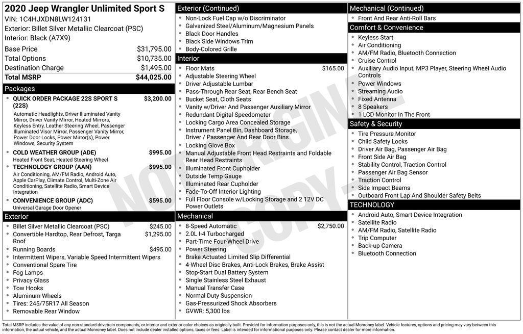 used 2020 Jeep Wrangler Unlimited car, priced at $19,990