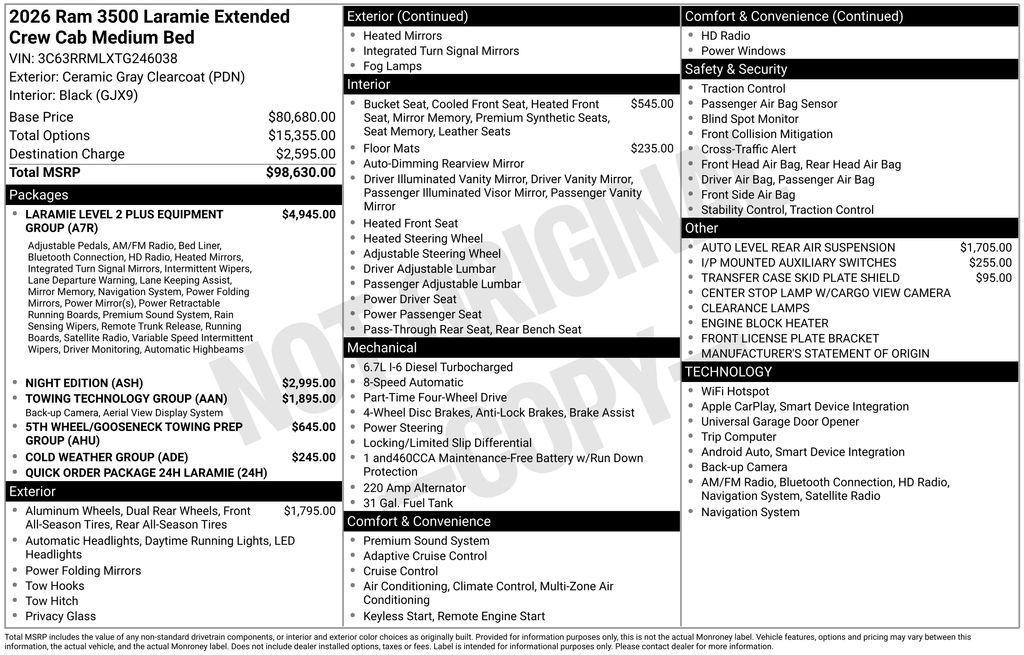 new 2026 Ram 3500 car, priced at $90,394