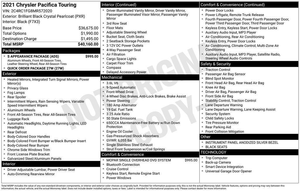 used 2021 Chrysler Pacifica car, priced at $23,900