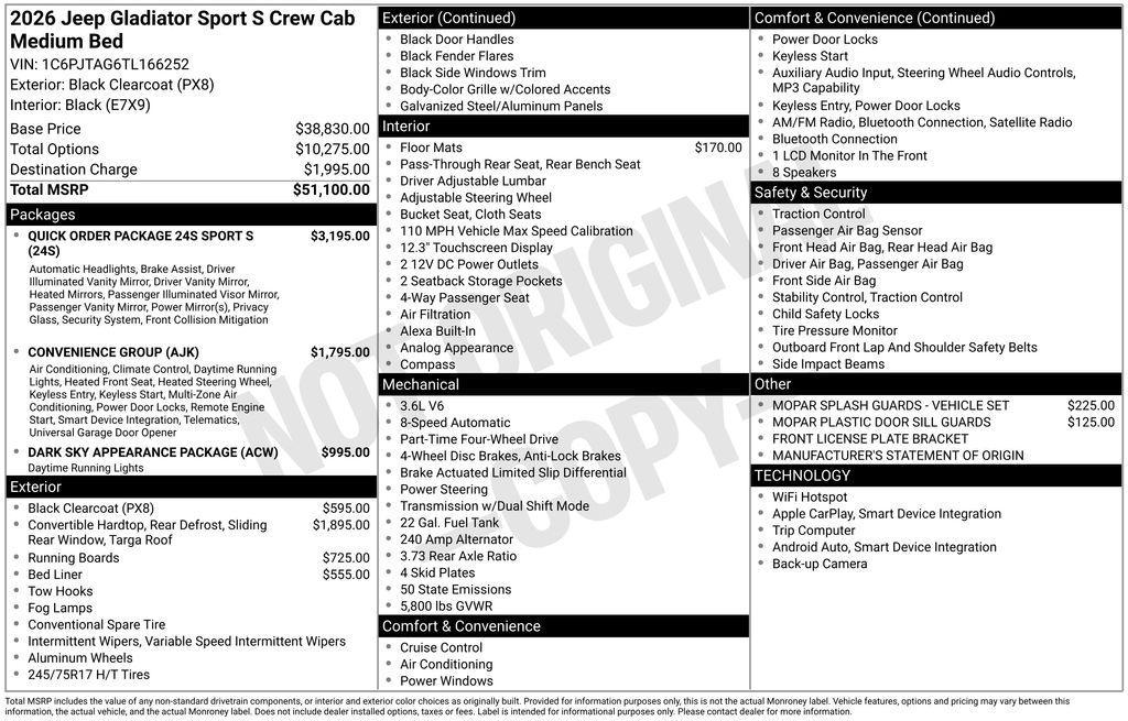 new 2026 Jeep Gladiator car, priced at $46,962