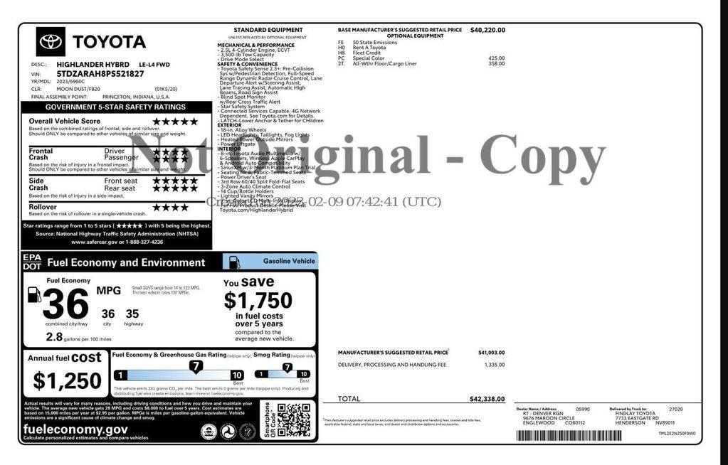 used 2023 Toyota Highlander Hybrid car, priced at $25,999