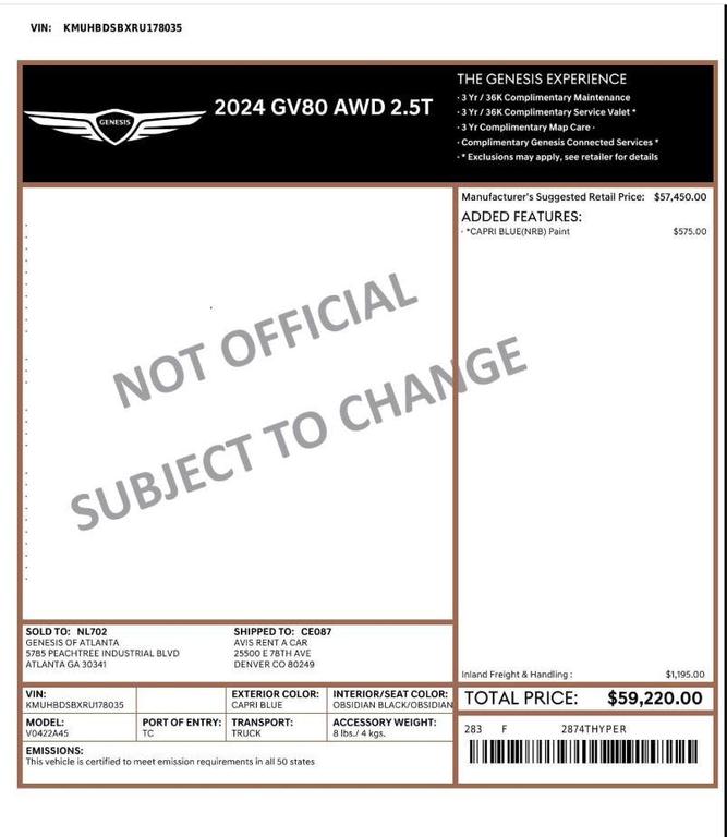 used 2024 Genesis GV80 car, priced at $31,999